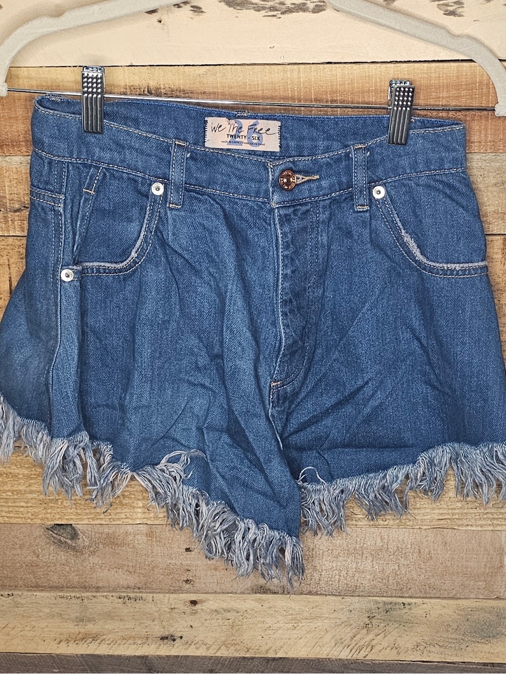 We The Free Dark Blue Denim Cutoff Shorts with Frayed Hem